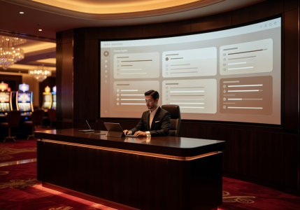 modern customer support desk luxury casino lighting warm tones clean UI